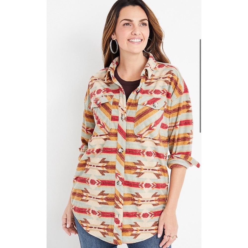 Maurices XL Mixed Pattern Fleece Aztec Shirt Jacket Shacket Cozy Southwestern - Picture 1 of 10